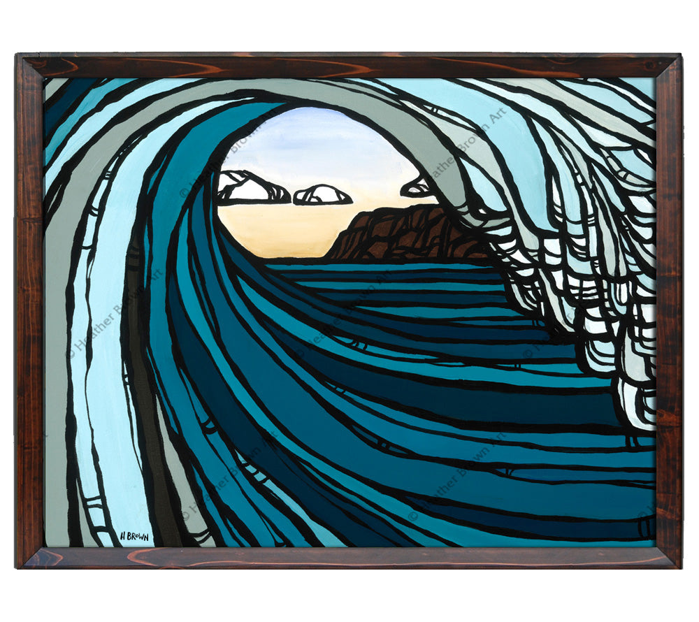 Dark Walnut Frame - Barrel View - Surf artist Heather Brown depicts the view from under the perfect barrel