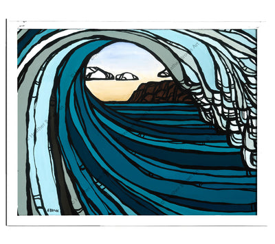 Classic White Frame - Barrel View - Surf artist Heather Brown depicts the view from under the perfect barrel