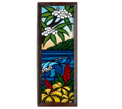 Dark Walnut Frame - Painting of a tropical island paradise by Heather Brown