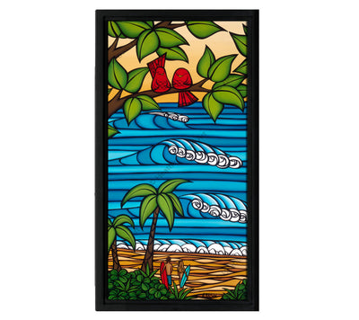 Classic Black Frame - Painting of waves and two sets of island lovers by Heather Brown