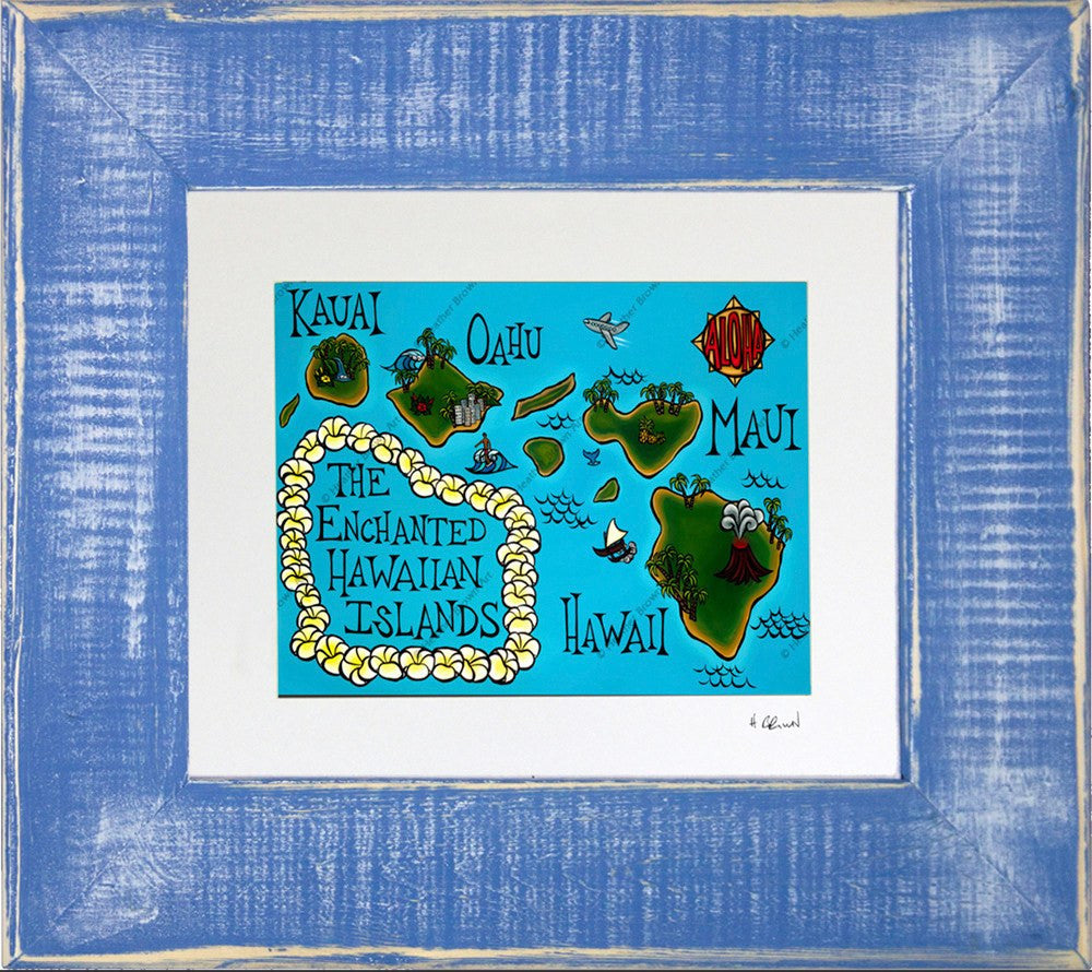 Heather Brown Hawaii Map ヘザーブラウン Hawai'i Islands - Matted Paper Print - Heather Brown Art