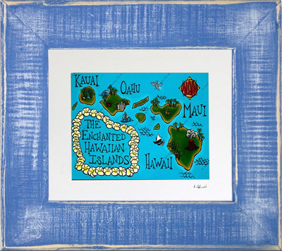 Framed and matted print of Hawaii Map by Heather Brown