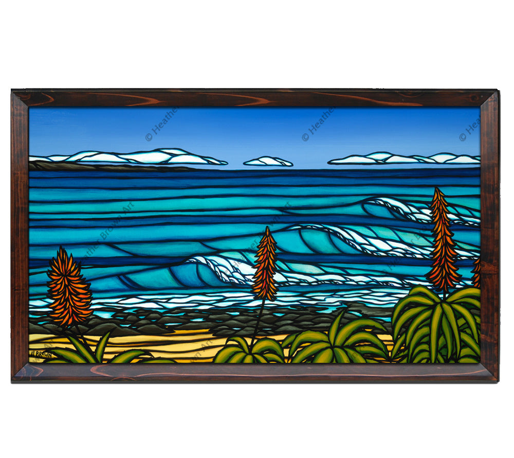 Dark Walnut Frame - Jeffrey's Bay - South Africa painting by Hawaii artist Heather Brown