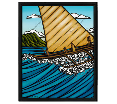 Classic Black Frame - Painting of old Hawaiian canoe navigation by Heather Brown