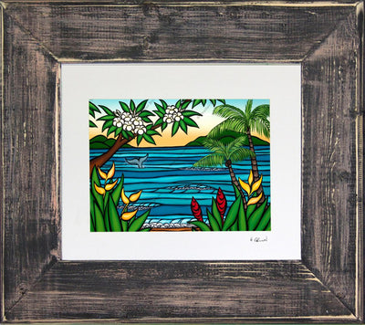 Framed and matted print of Lahaina Shores by surf artist Heather Brown