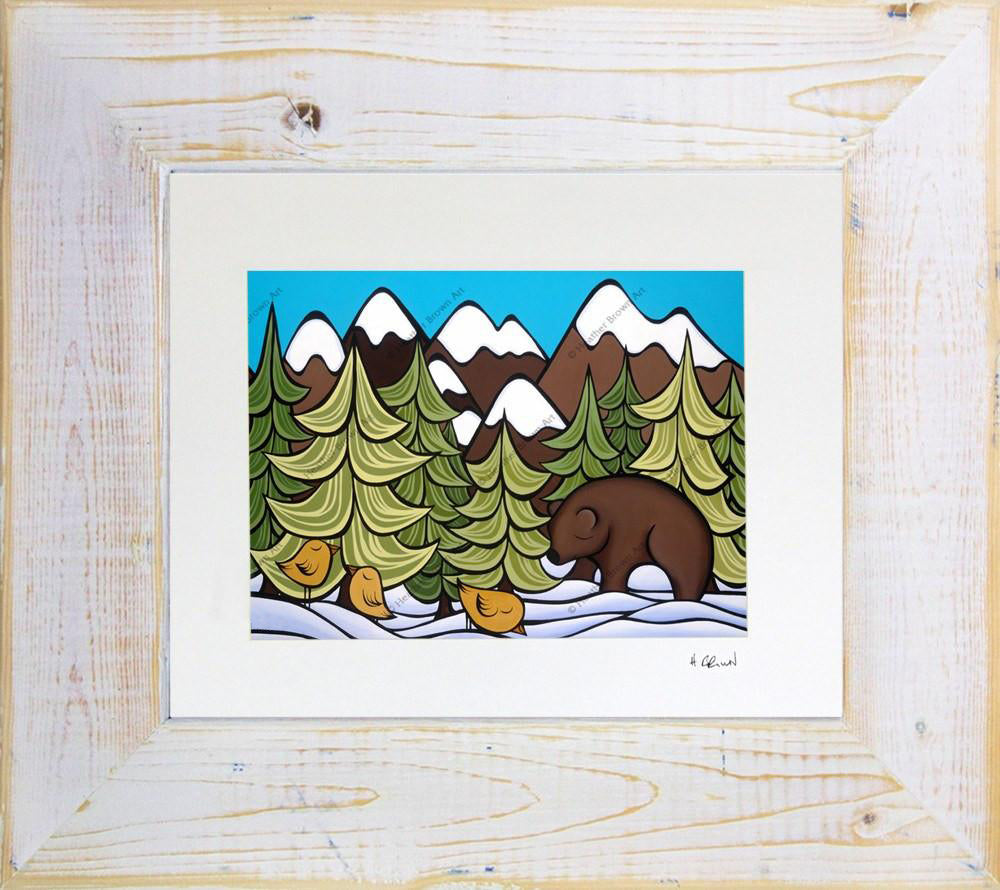 Mountain Bear - Matted Print on Paper with Classic White, Reclaimed Wood Frame by Heather Brown