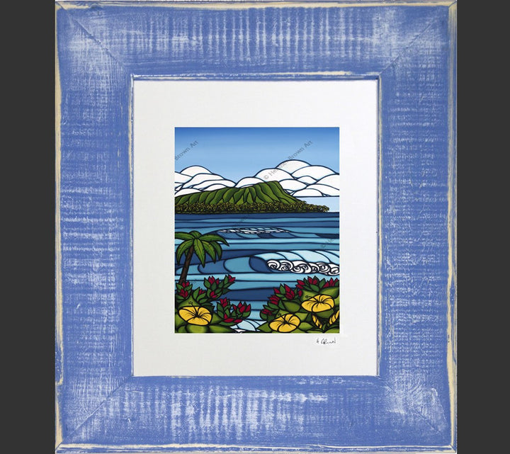 Matted and framed print of Diamond Head, painted by Heather Brown