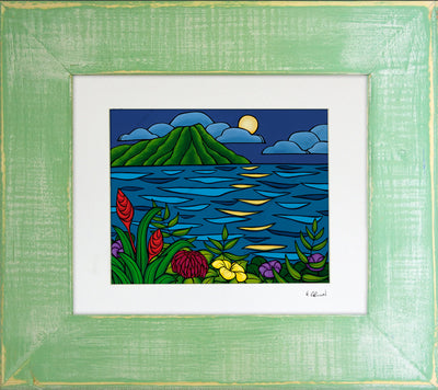 Full Moon Over Diamond Head - Framed Matted Print by Heather Brown