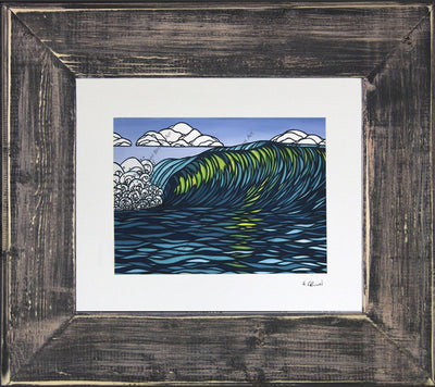 Framed and matted print of Glassy Green by surf artist Heather Brown