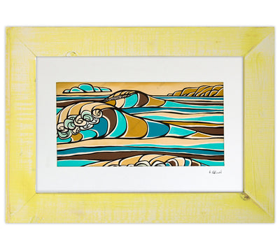 Heather Brown Surf Artist High Tide Matted Print Classic Yellow Frame