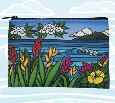 Flowers of Hawaii Beach Clutch Bag featuring tropical flowers found only in the Aloha state by surf artist Heather Brown
