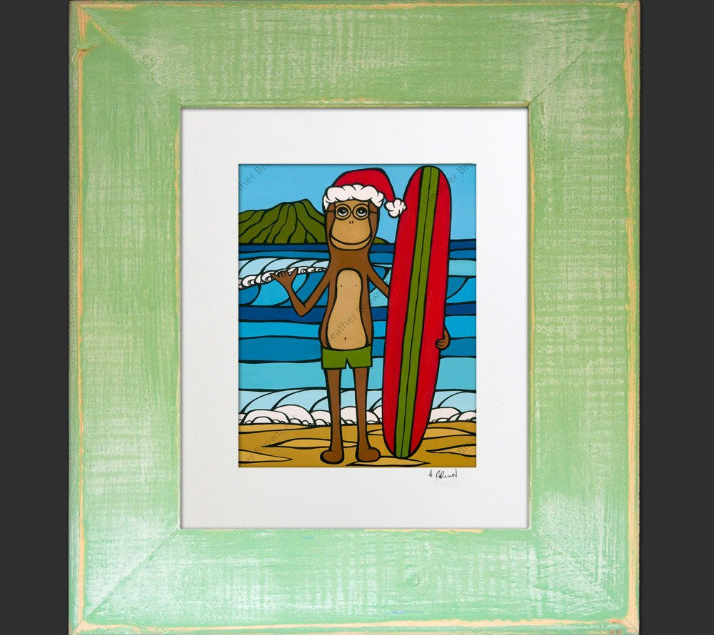 Longboarding with Francis on Christmas - A holiday framed matted print by Heather Brown