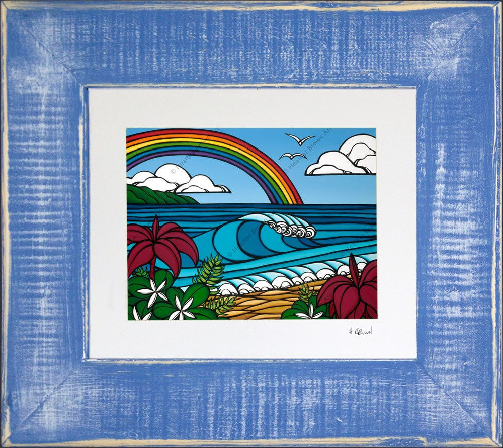 Heather Brown - North Shore Rainbow painting in a recycled frame.