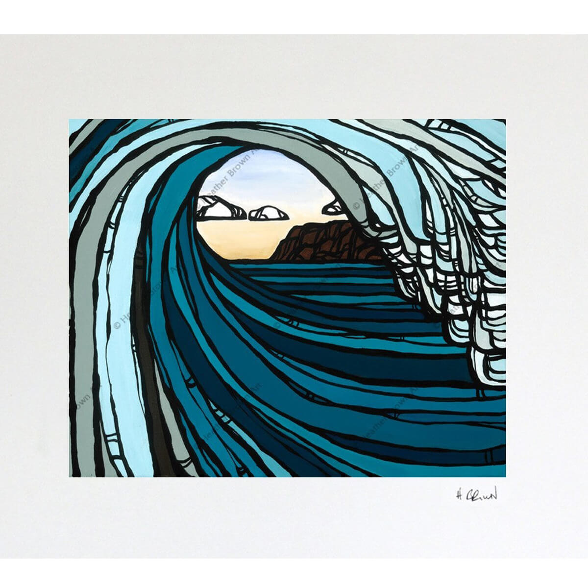 White matted print of Barrel View, showing a perfect Hawaiian wave