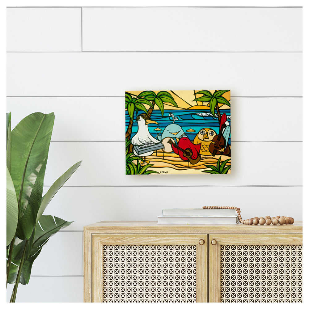 Bird Party on the Beach canvas giclée print by Hawaii surf artist Heather Brown