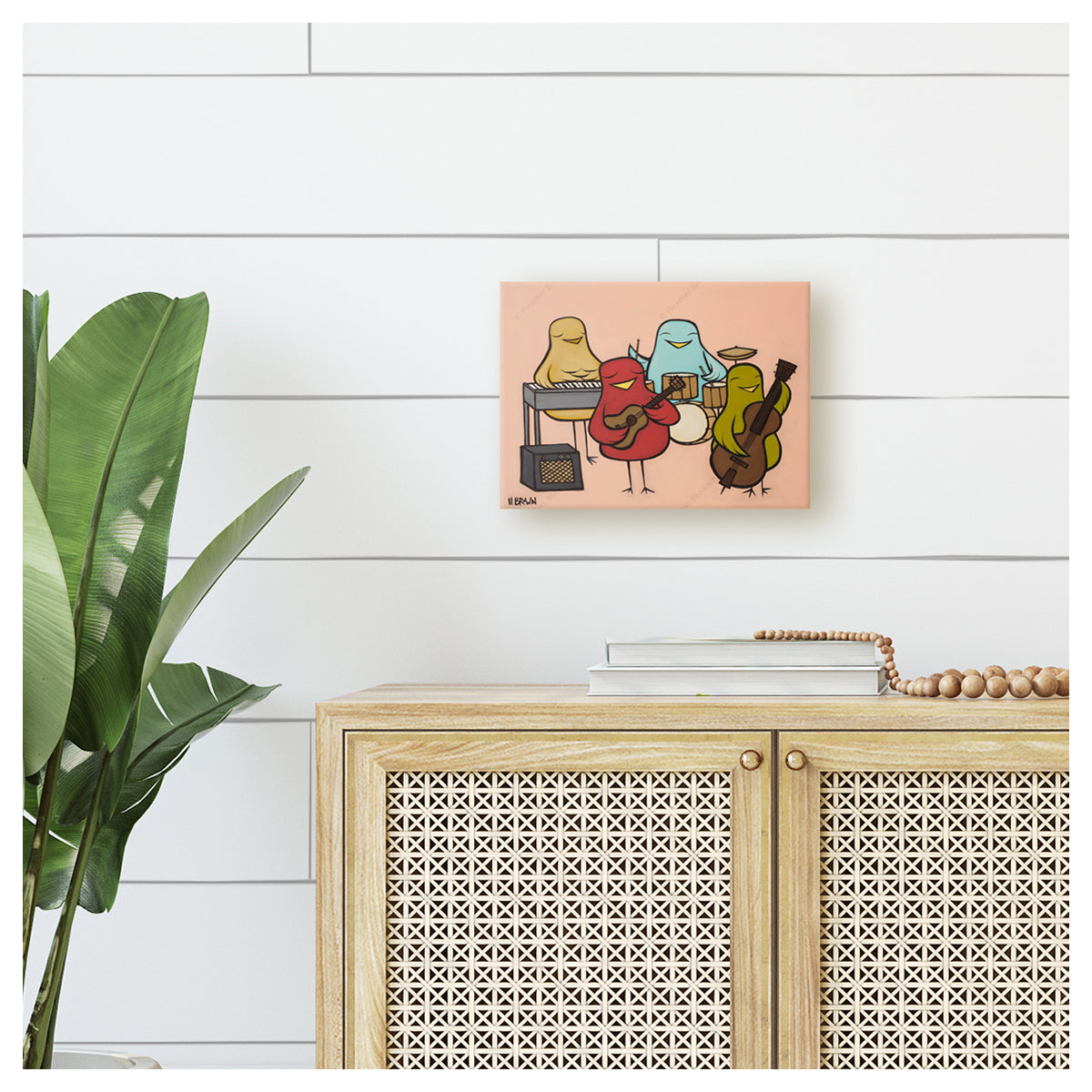 Birds in the Band canvas giclée print by Hawaii surf artist Heather Brown 