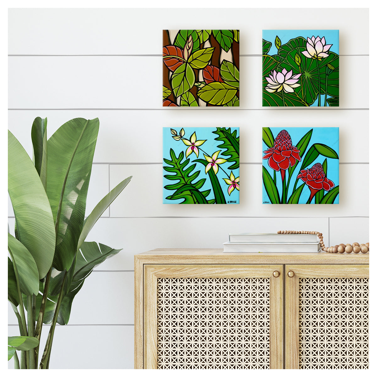 Torch Ginger Canvas Giclée by Hawaii surf artist Heather Brown mockup