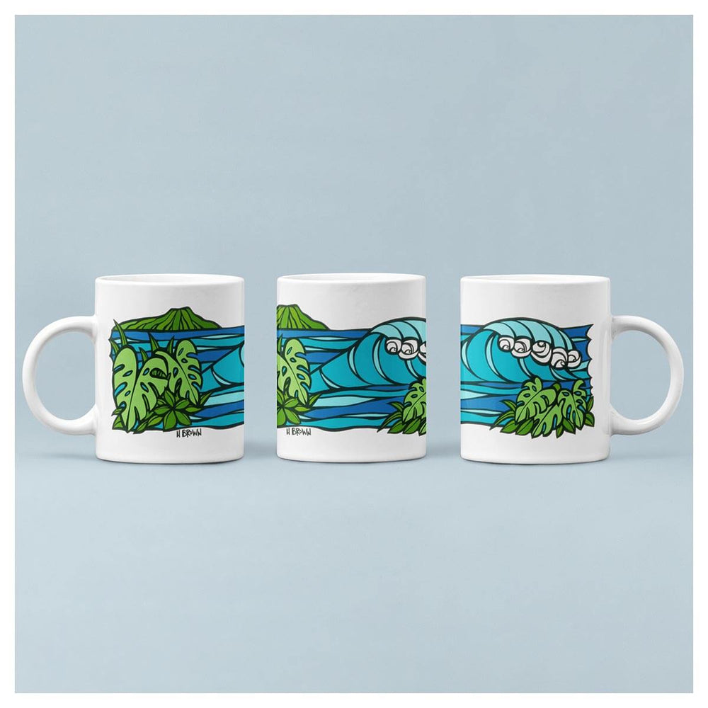 Diamond Head Waves Mug by Hawaii surf artist Heather Brown