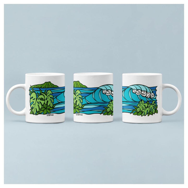 Diamond Head Waves Mug by Hawaii surf artist Heather Brown