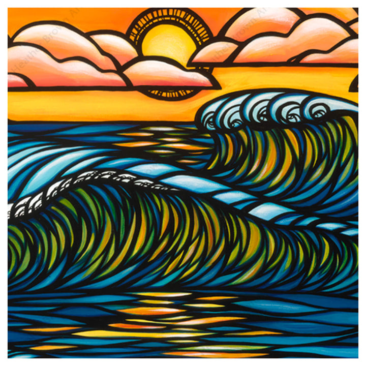 Close up details of Haleiwa Sunset by Hawaii surf artist Heather Brown