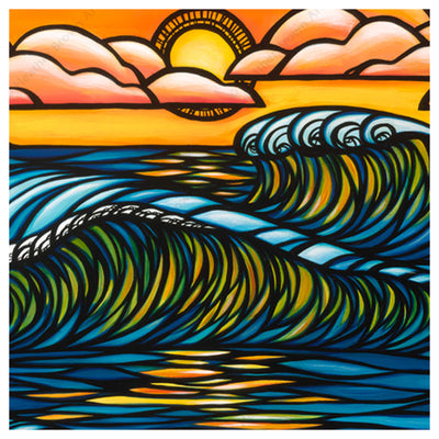 Close up details of Haleiwa Sunset by Hawaii surf artist Heather Brown