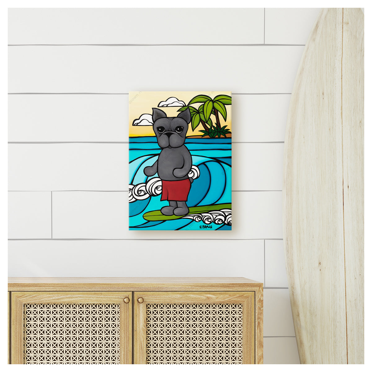 HB Henry Goes Surfing canvas giclée print by Hawaii surf artist Heather Brown