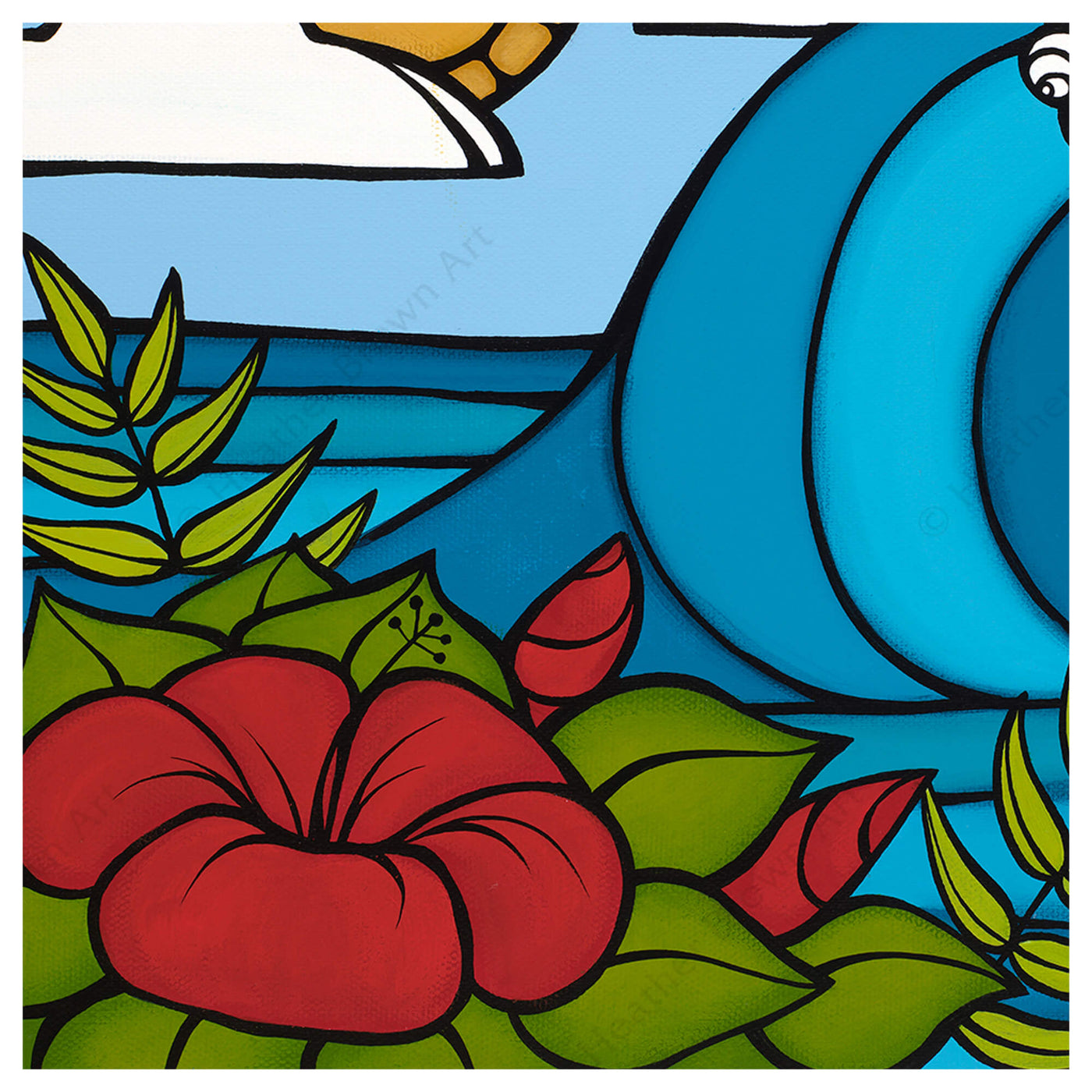 Close up detail of Hibiscus Swell by Hawaii surf artist Heather Brown