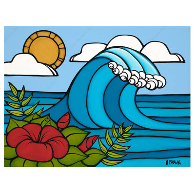 Canvas giclée print of Hibiscus Swell by Hawaii surf artist Heather Brown