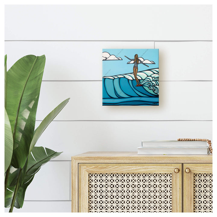 Lady Slide mini canvas giclée print by Hawaii surf artist Heather Brown
