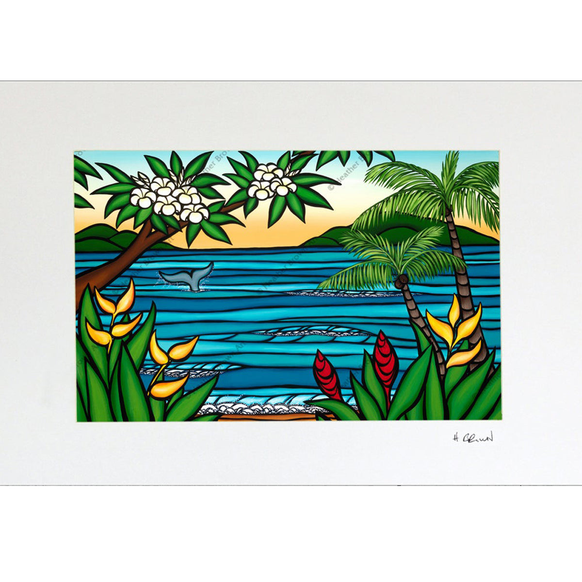 Matted print of Lahaina Shores by Hawaii artist Heather Brown