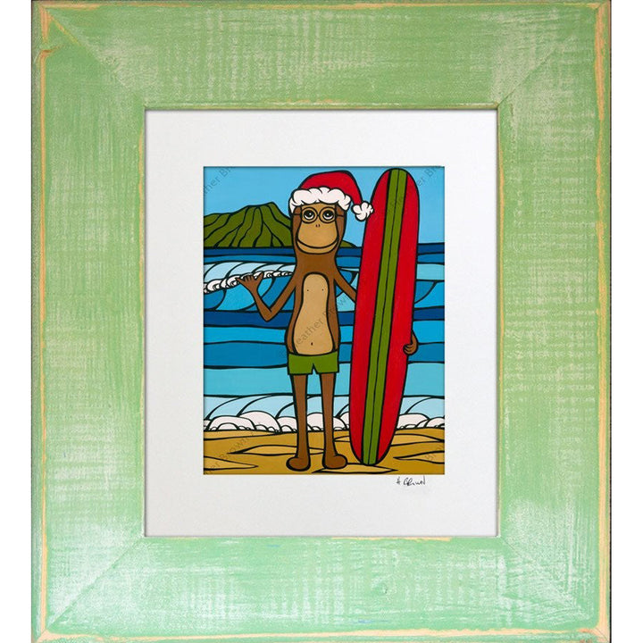 Longboarding with Francis on Christmas - A holiday framed matted print by Heather Brown