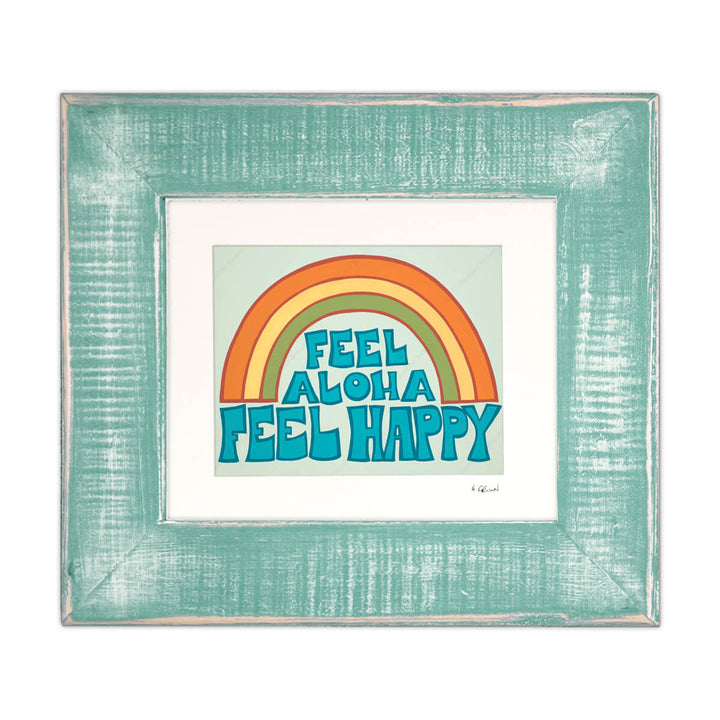 Hawaii surf artist Heather Brown Feel Aloha Feel Happy Matted Print- Classic Seafoam Frame
