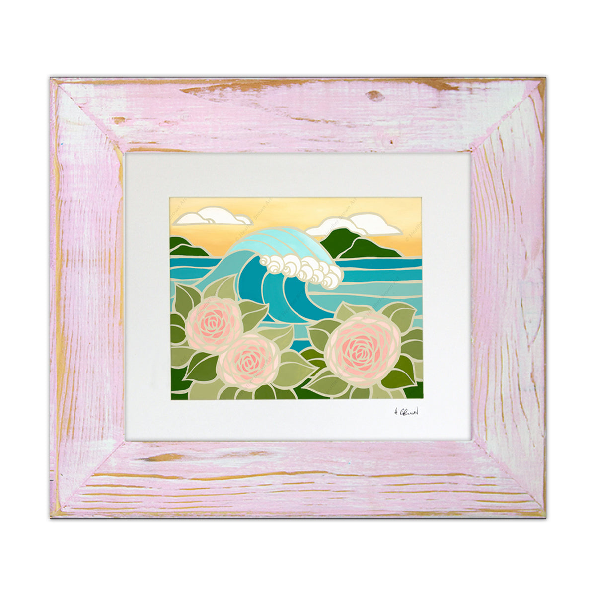 New Year by Hawaii Surf Artist Heather Brown - Classic Pink Frame