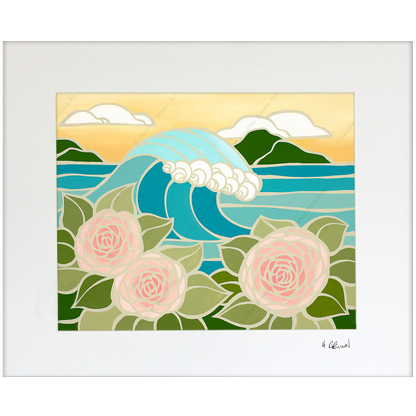 New Year by Hawaii Surf Artist Heather Brown - Matted Print