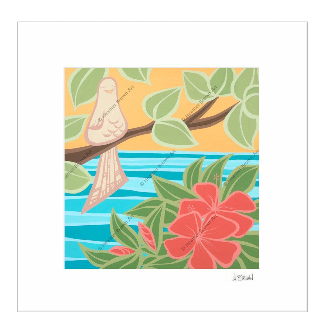 Peaceful Bird - Matted Print on Paper (Mat Only) by Hawaii surf artist Heather Brown