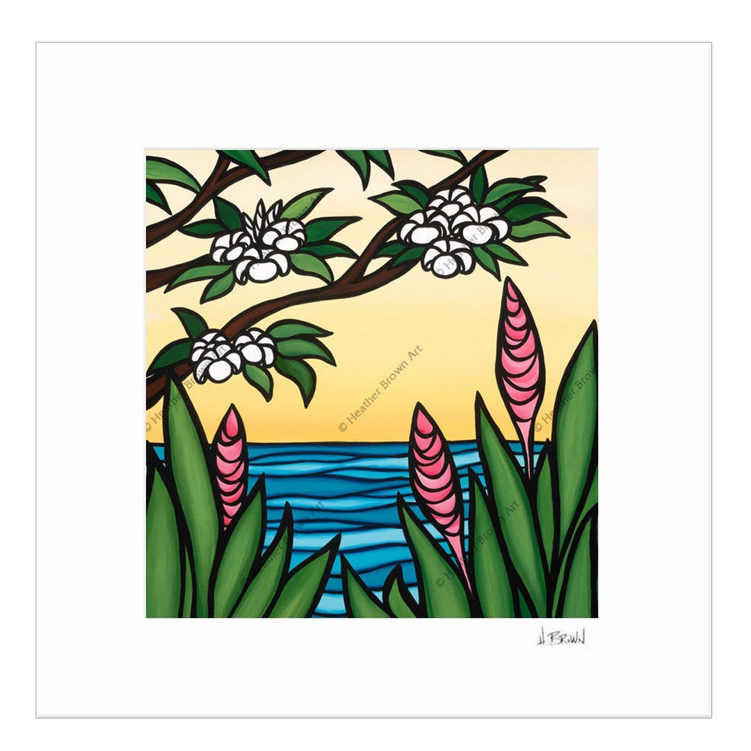 Pink Ginger - Matted Print on Paper (Mat Only) by Hawaii surf artist Heather Brown