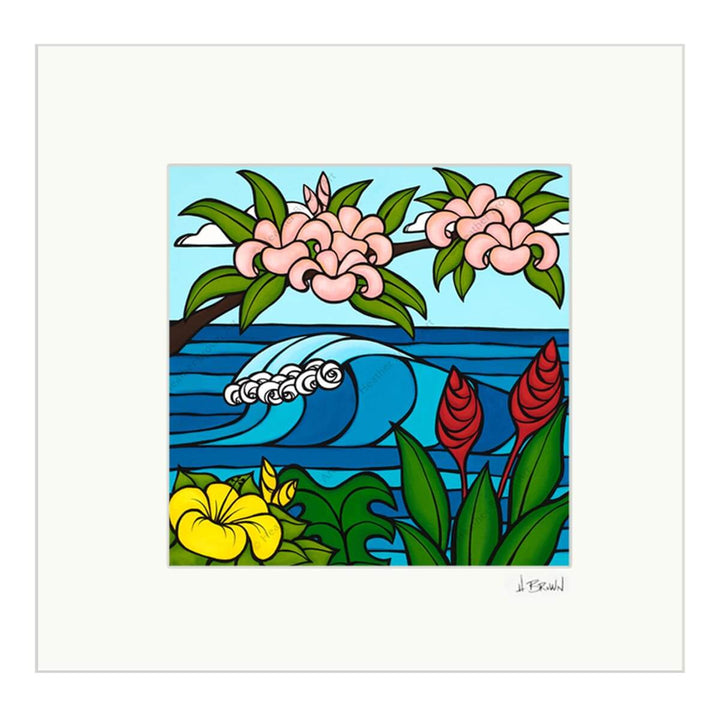 heather brown pink plumeria hawaii art matted print