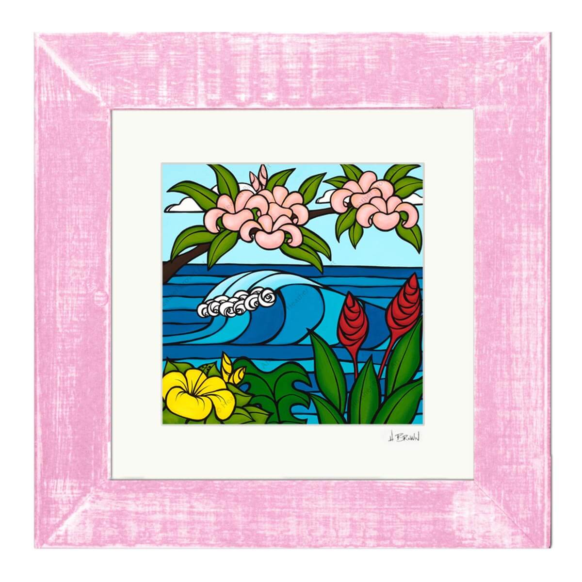 heather brown pink plumeria hawaii art print pink frame