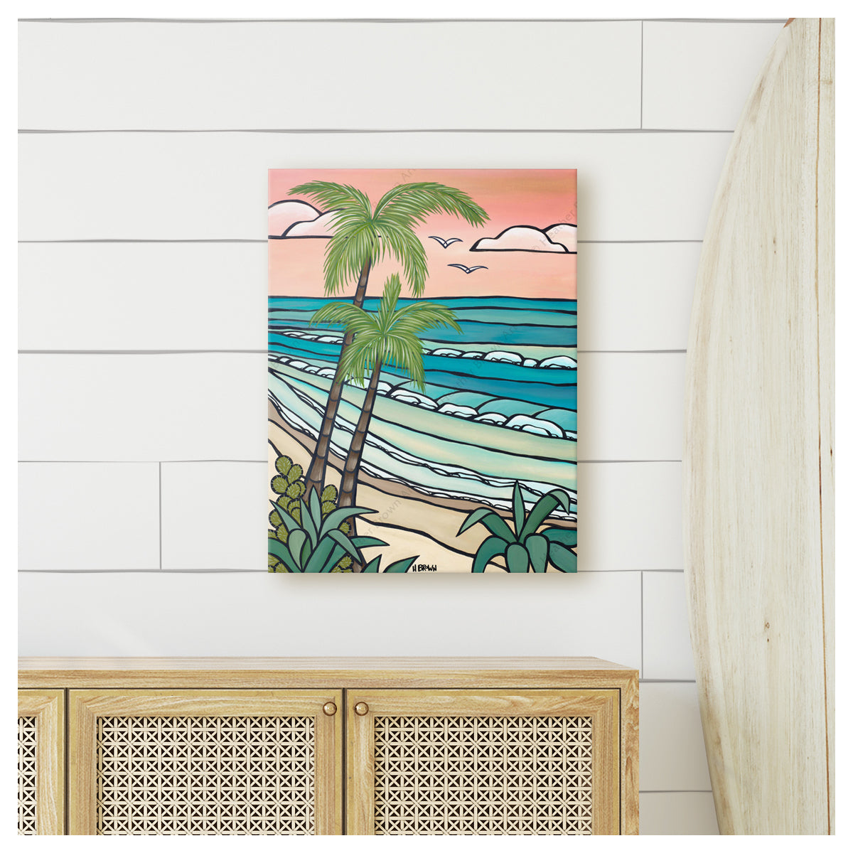 Pink Sky Canvas Giclée Print by Hawaii surf artist Heather  Brown