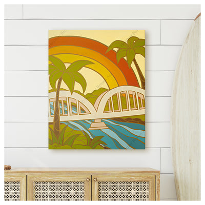 Rainbow Bridge Canvas Giclée by Hawaii surf artist Heather Brown mockup