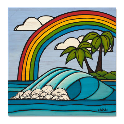 Bamboo print of Rainbow Day by Hawaii surf artist Heather Brown