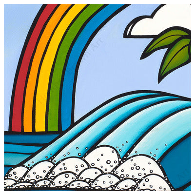 Close up detail of Rainbow Day by Hawaii surf artist Heather Brown