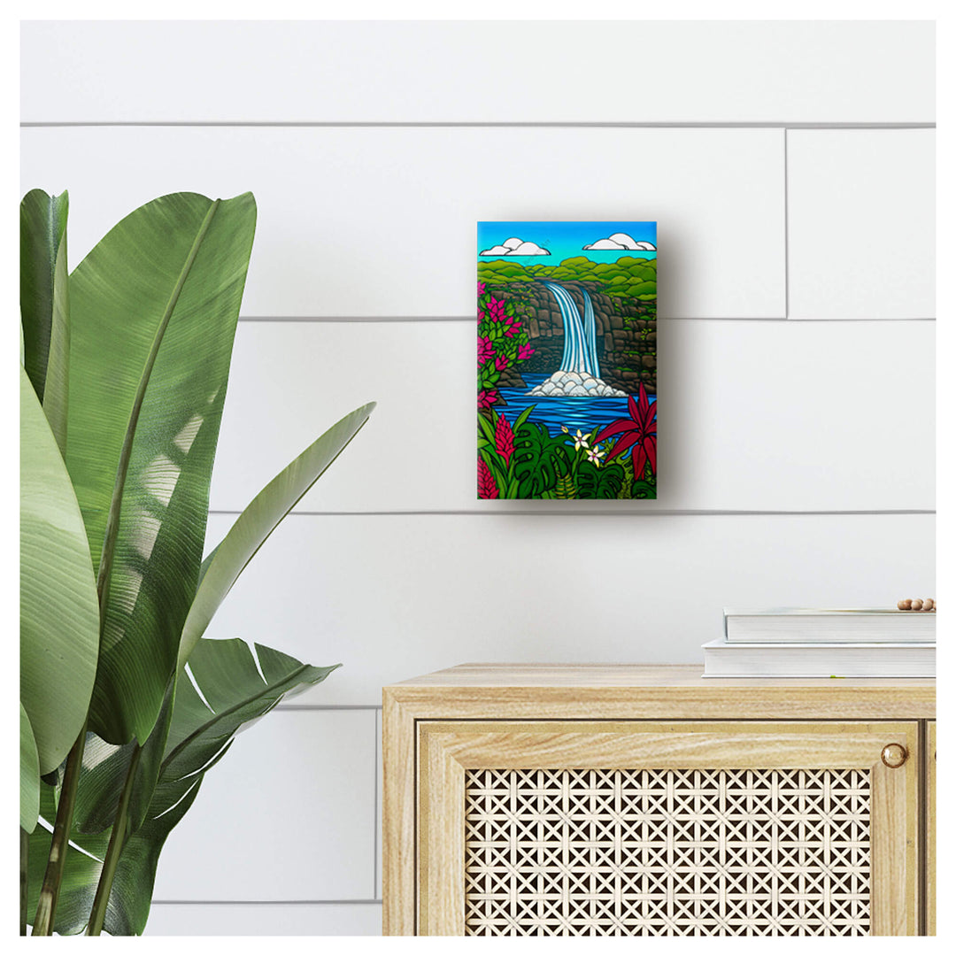 Rainbow Falls mini canvas giclée by Hawaii surf artist Heather Brown 