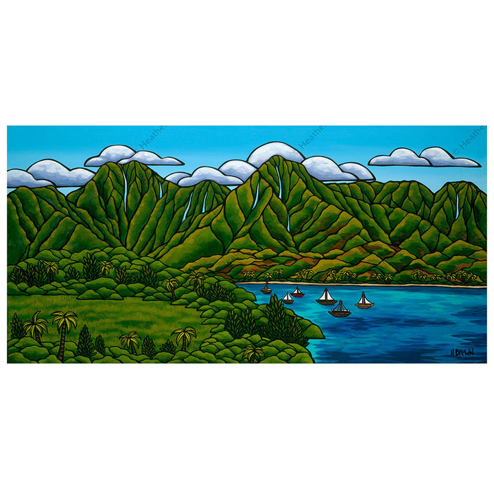 Sailboats at Hanalei by Hawaii surf artist Heather Brown Canvas Giclée Wall Artwork