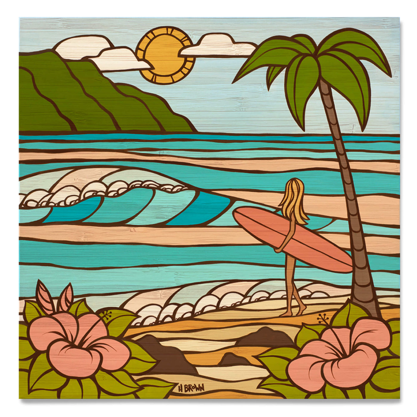 No border bamboo print of Summer Morning by Hawaii surf artist Heather Brown
