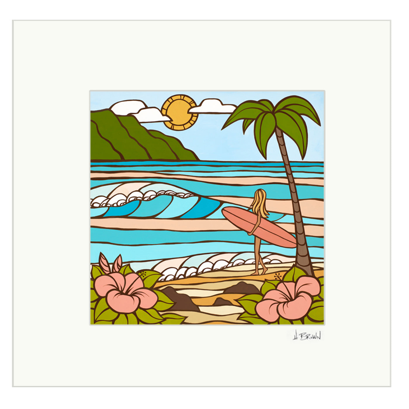 Matted print of Summer Morning no frame by Hawaii surf artist Heather Brown