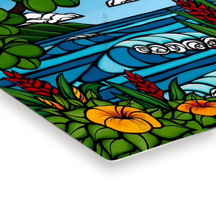 Tropical Paradise metal print edge detail by Hawaii surf artist Heather Brown
