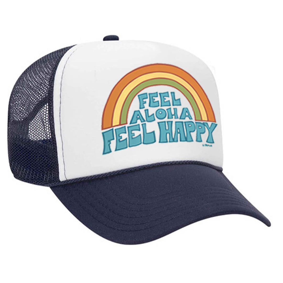 Hawaii surf artist Heather Brown Feel Aloha Feel Happy navy blue trucker hat