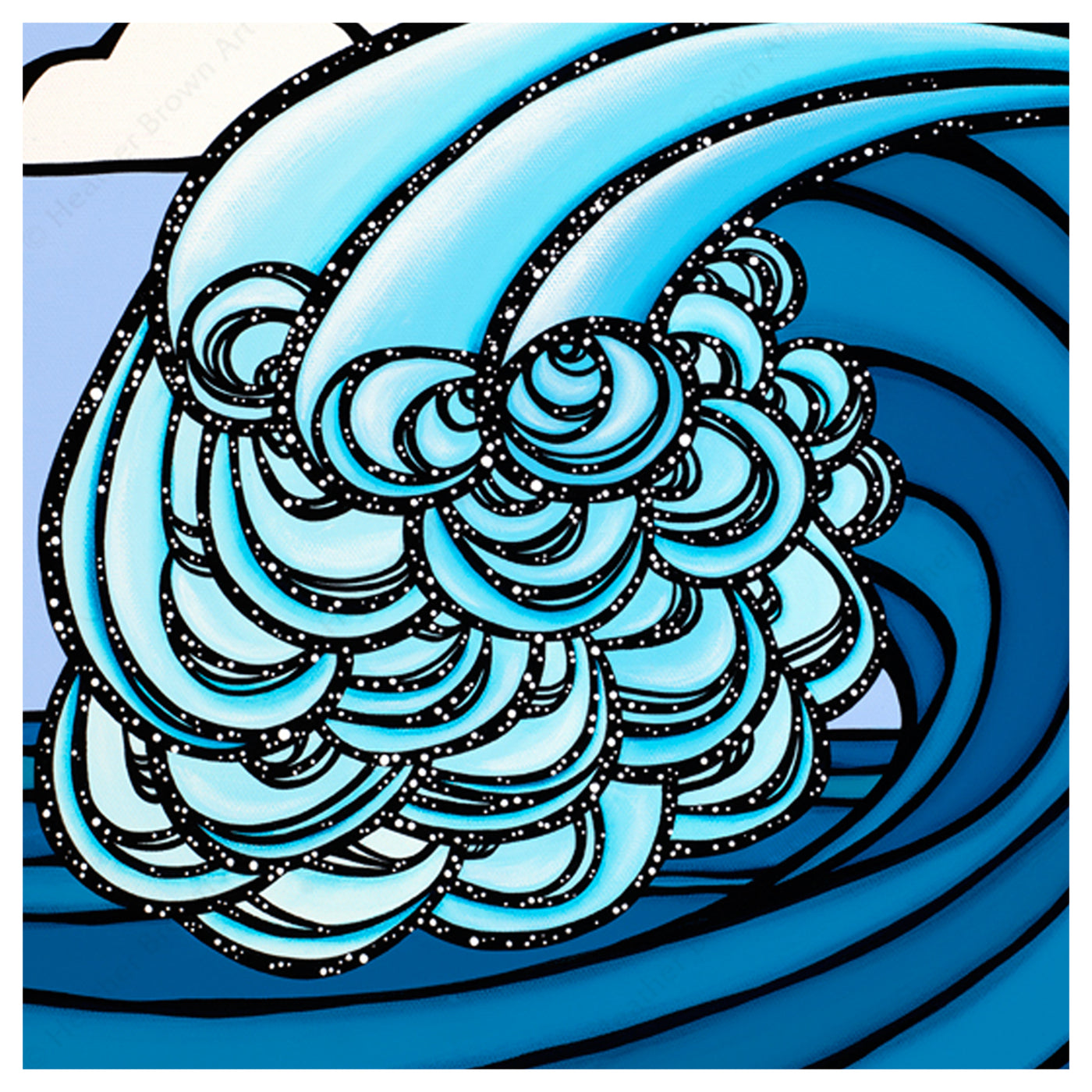 Close up details of a wave artwork by Hawaii surf artist Heather Brown