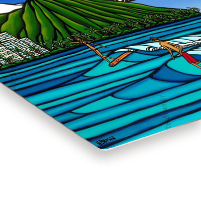 Waikiki Logging metal print edge detail by Hawaii surf artist Heather Brown